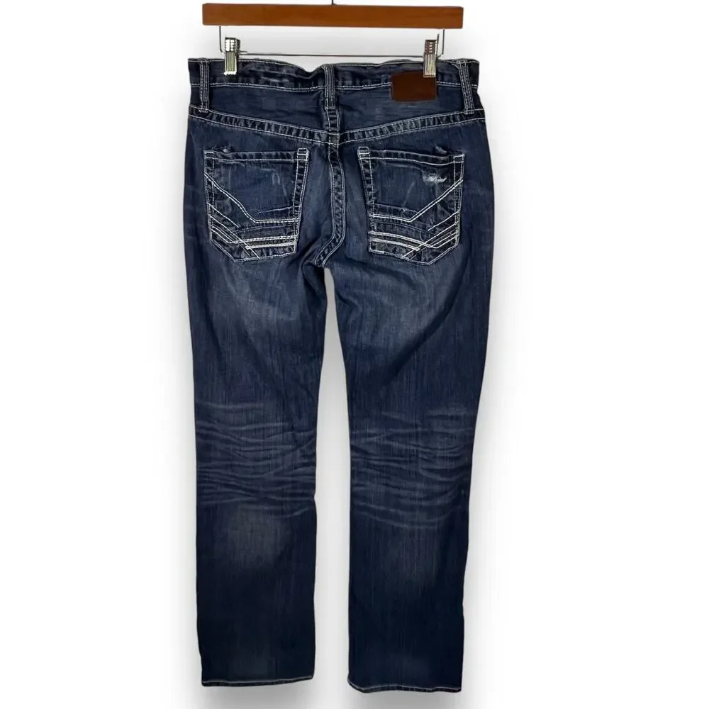 BKE Derek Jeans Mens 30x30 Straight Leg Distressed Medium Wash Denim Buckle